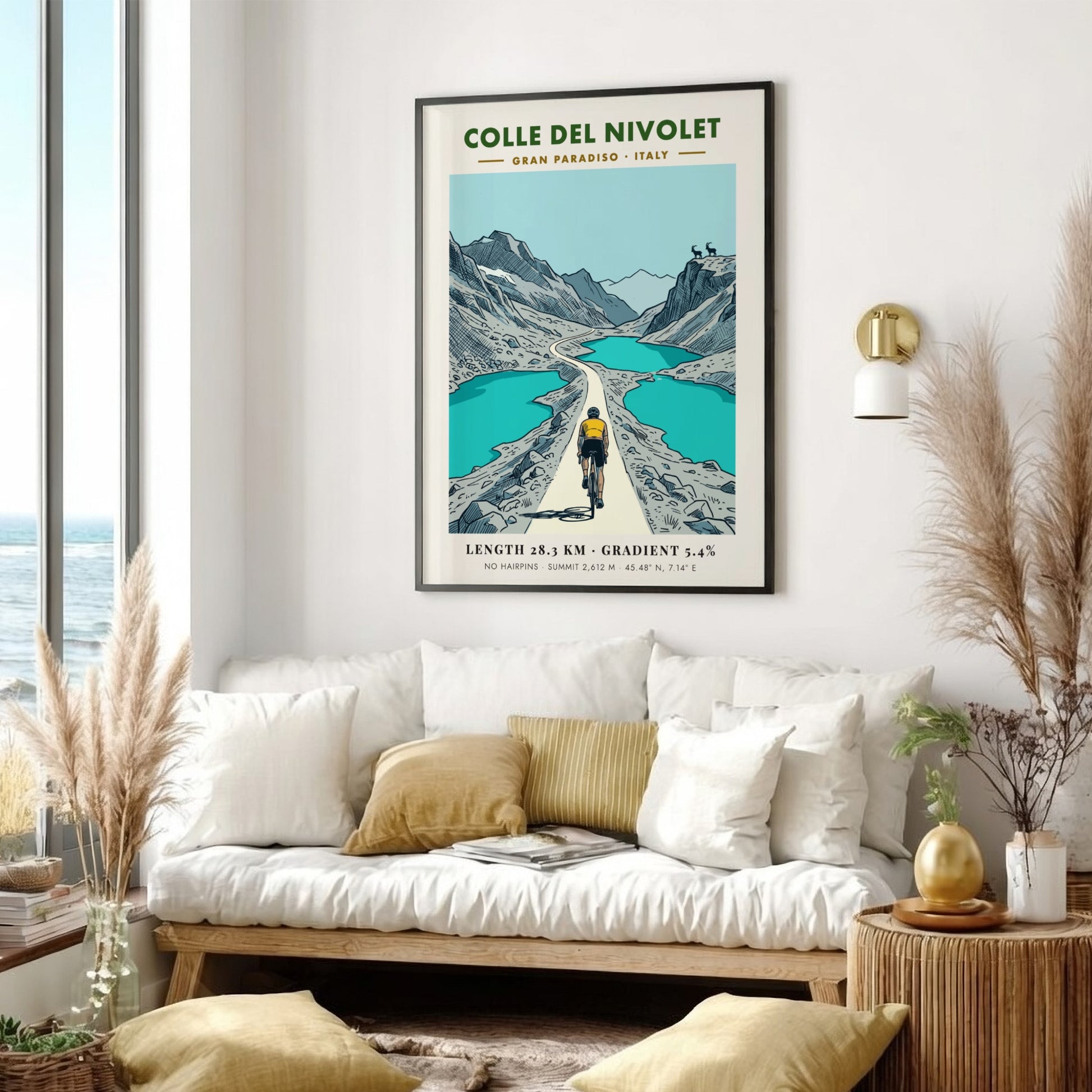 Poster of a cyclist climbing the Colle Del Nivolet in the Italian Gran Paradiso.