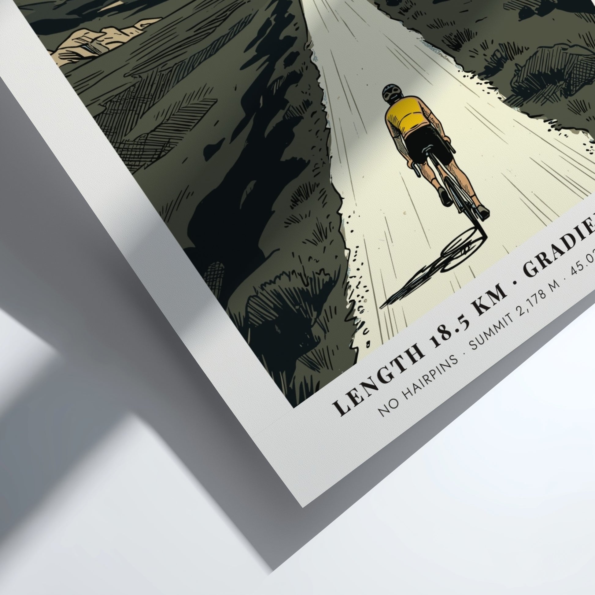 Poster of a lone cyclist climbing the rugged Colle Delle Finestre road in Piedmont.