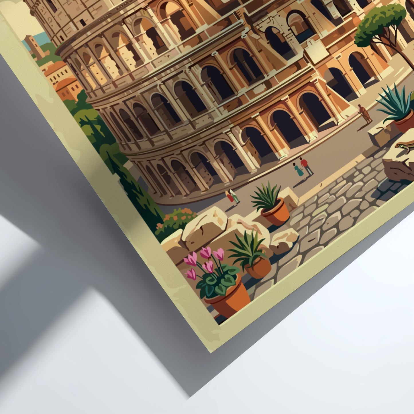 Colosseum Rome travel poster featuring vintage style and warm colors