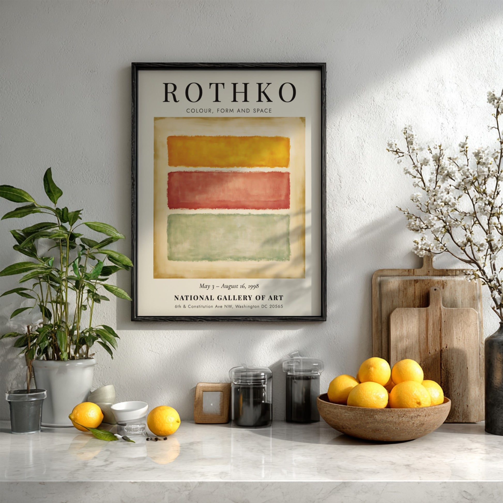 Wall art poster featuring Mark Rothko Colour Form and Space exhibition with three rectangles