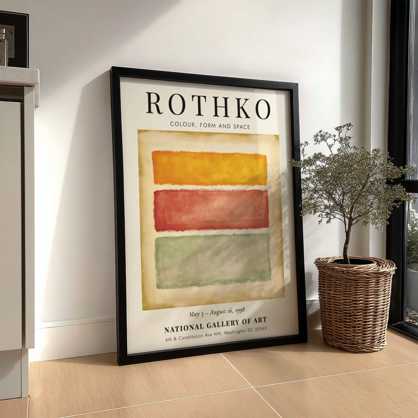 Wall art poster featuring Mark Rothko Colour Form and Space exhibition with three rectangles