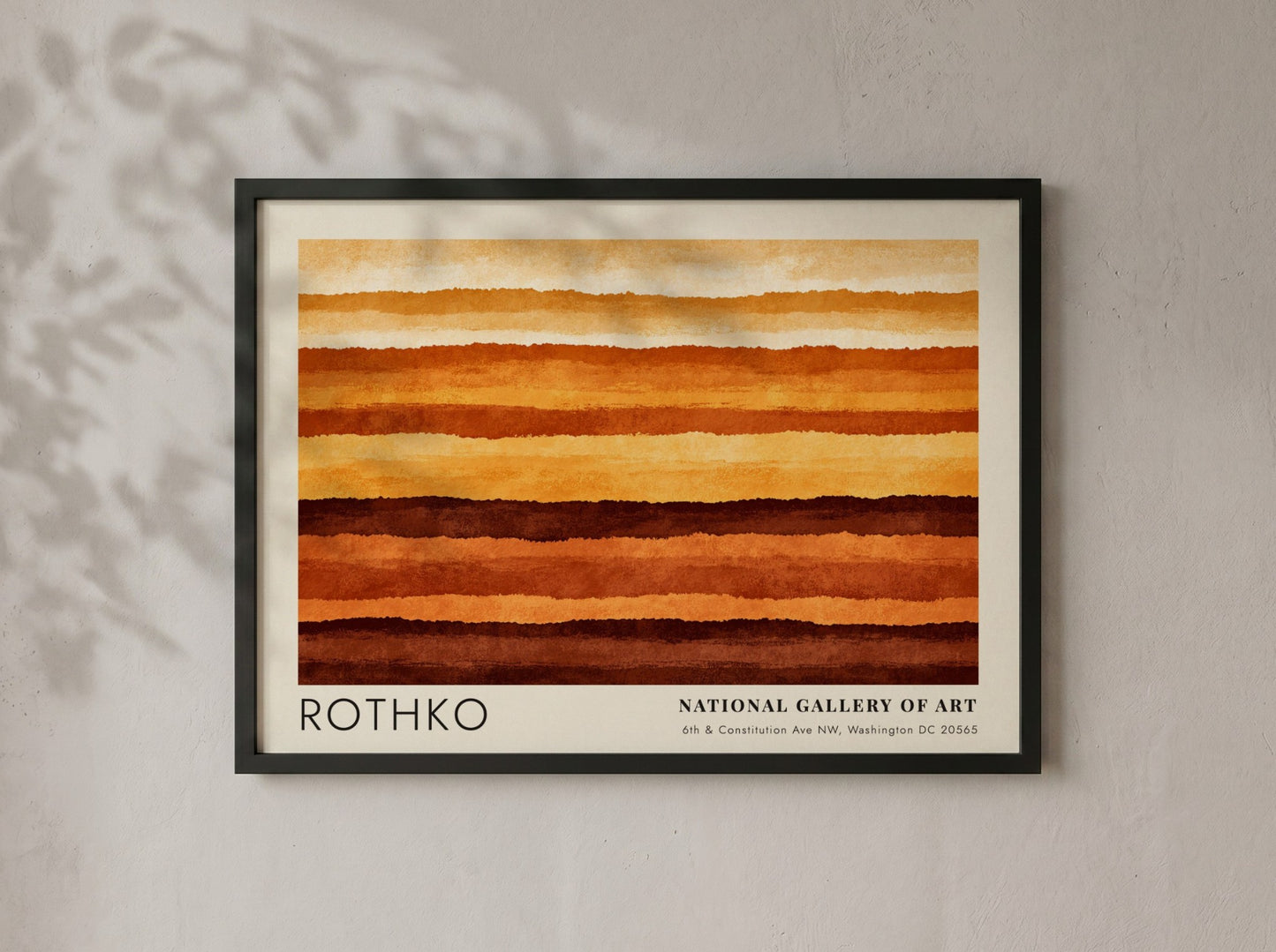 Wall art poster featuring Mark Rothko abstract horizontal layers in warm orange brown tones.