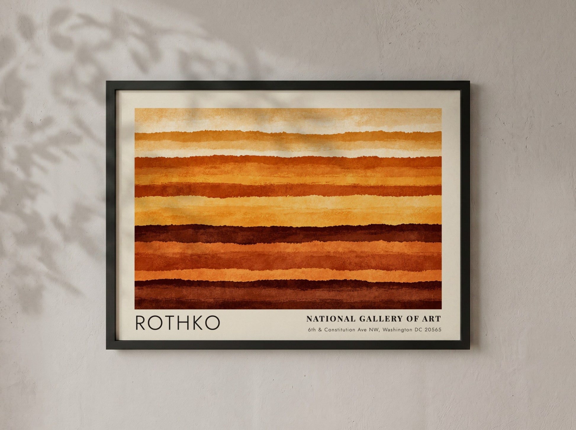 Wall art poster featuring Mark Rothko abstract horizontal layers in warm orange brown tones.