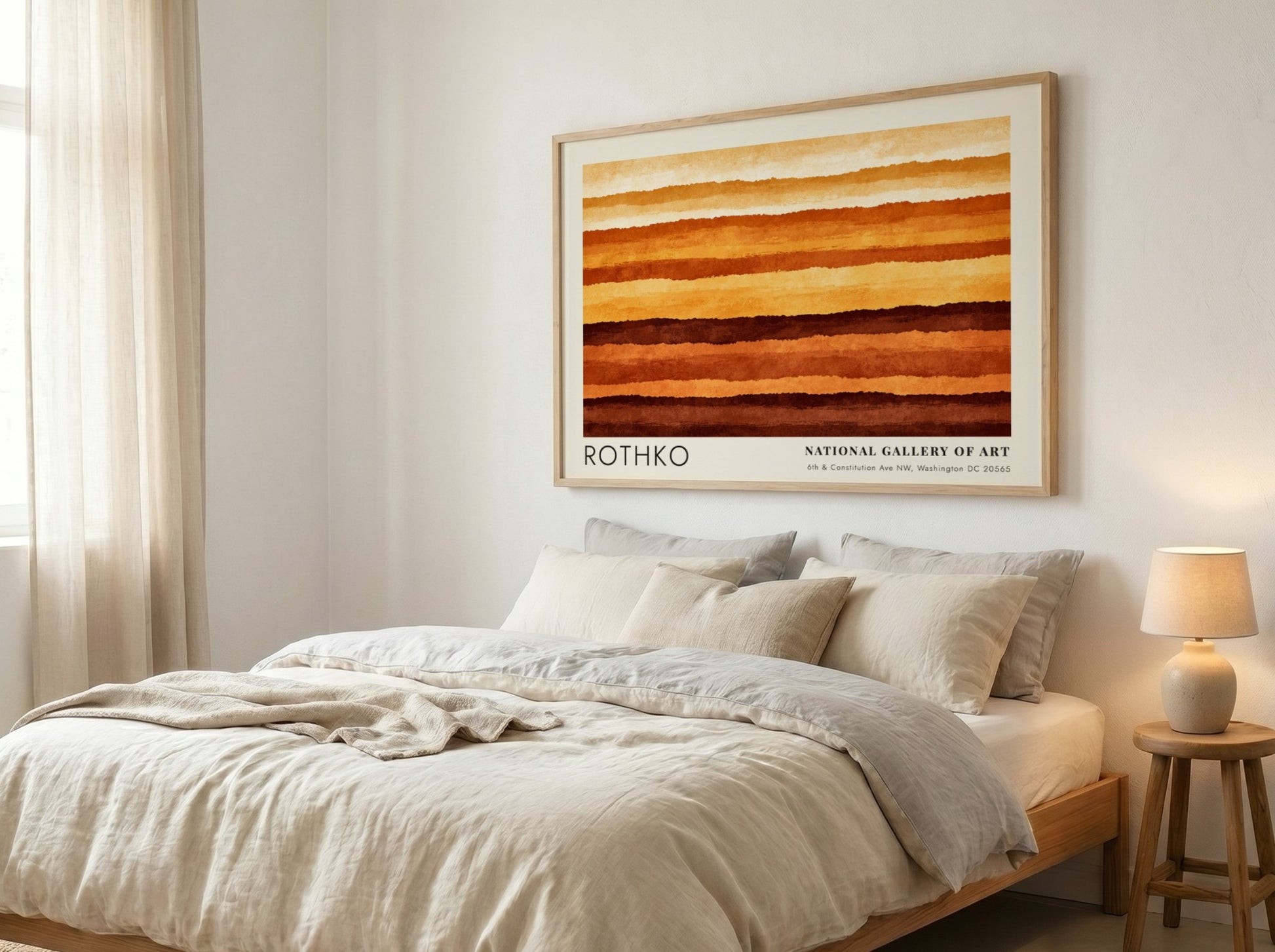 Wall art poster featuring Mark Rothko abstract horizontal layers in warm orange brown tones.