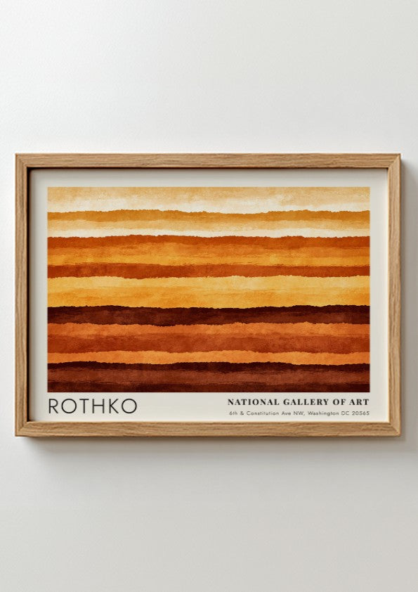 Wall art poster featuring Mark Rothko abstract horizontal layers in warm orange brown tones.