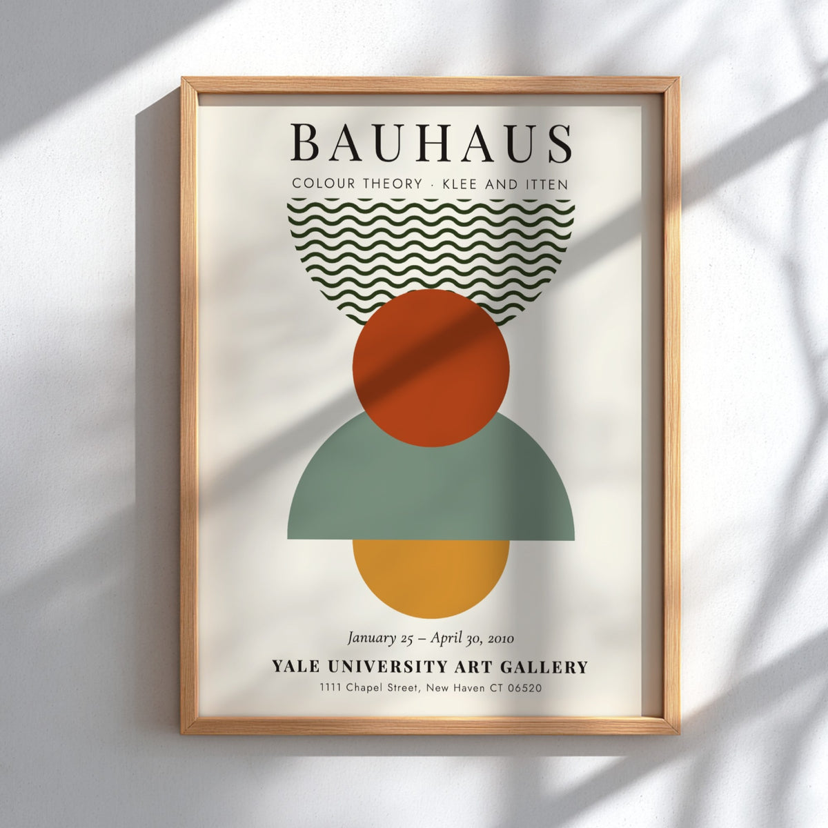 Bauhaus poster featuring colour theory with geometric shapes and earthy tones
