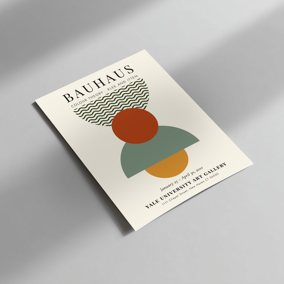 Bauhaus poster featuring colour theory with geometric shapes and earthy tones