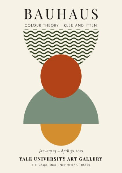 Bauhaus poster featuring colour theory with geometric shapes and earthy tones