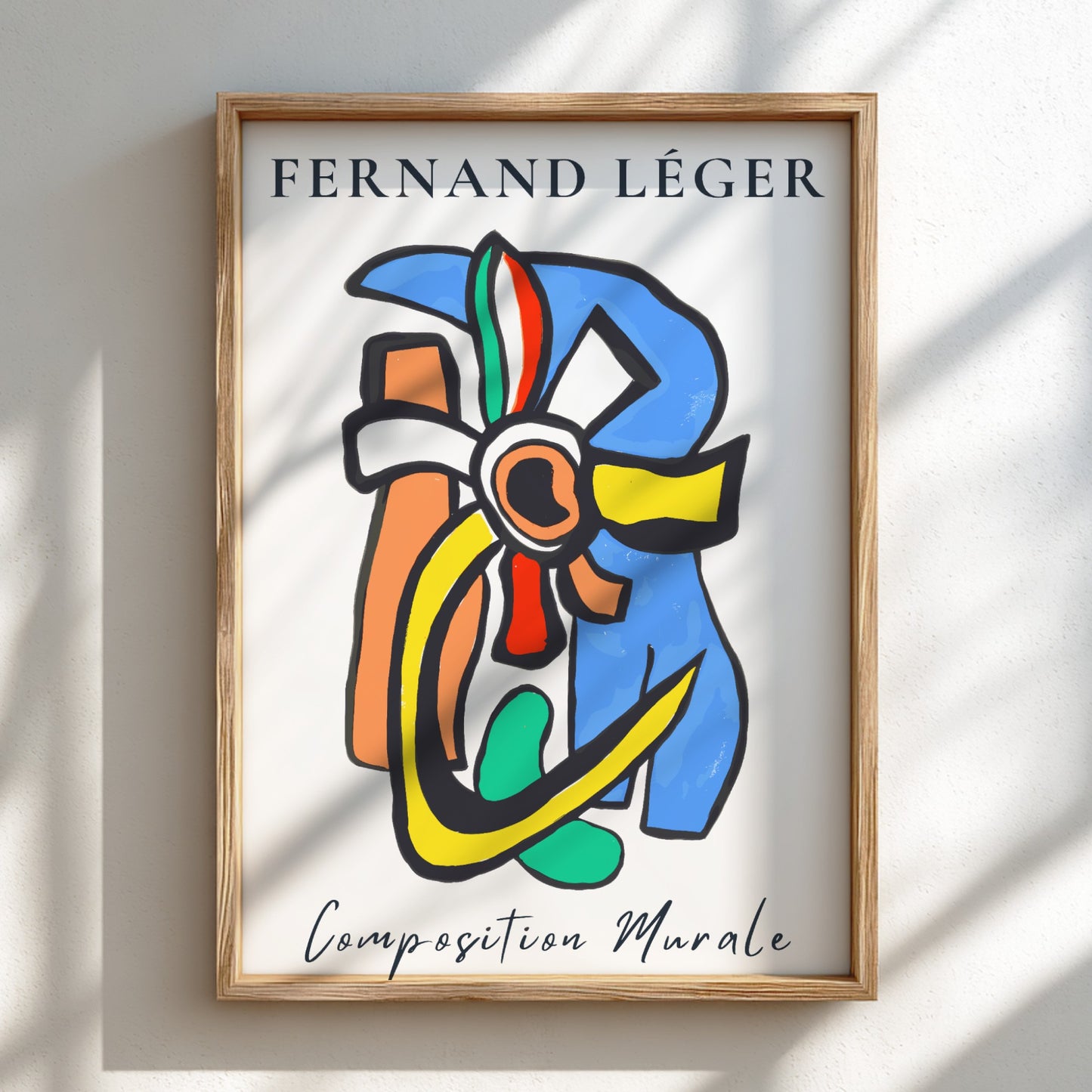 Poster of Fernand Léger's abstract artwork 'Composition Murale' with bold colors and shapes.