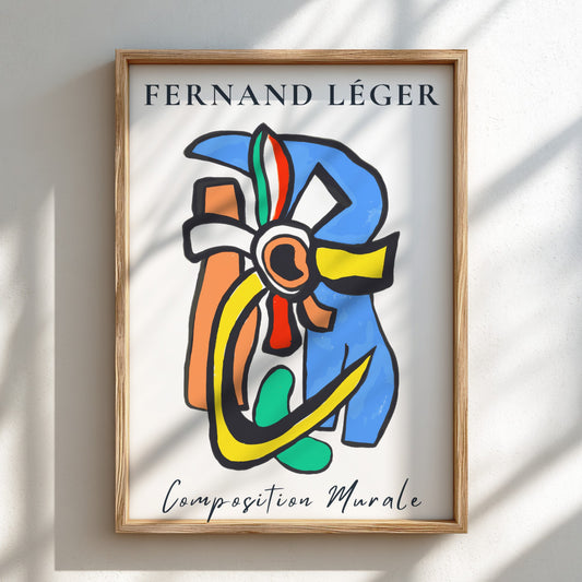 Poster of Fernand Léger's abstract artwork 'Composition Murale' with bold colors and shapes.