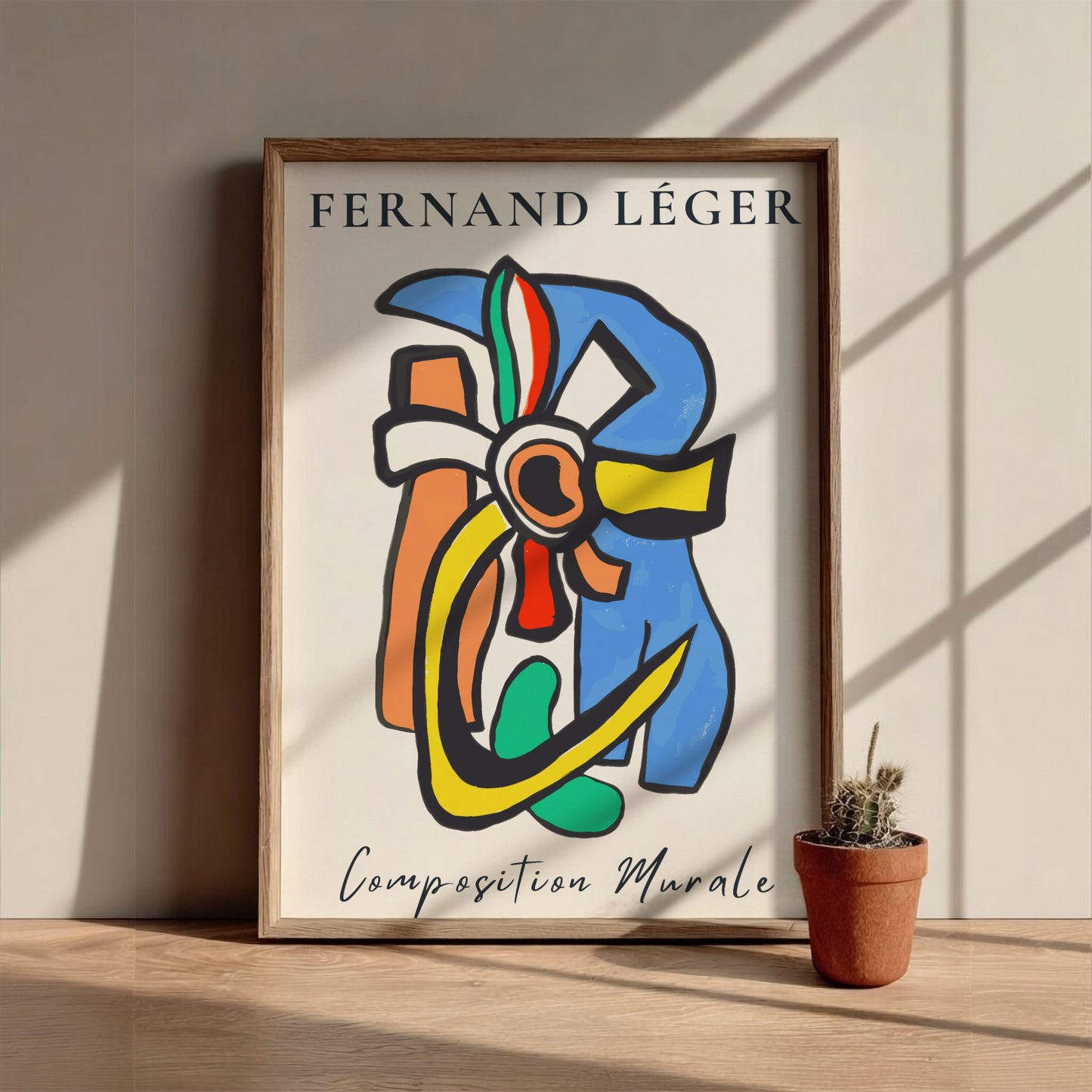 Poster of Fernand Léger's abstract artwork 'Composition Murale' with bold colors and shapes.