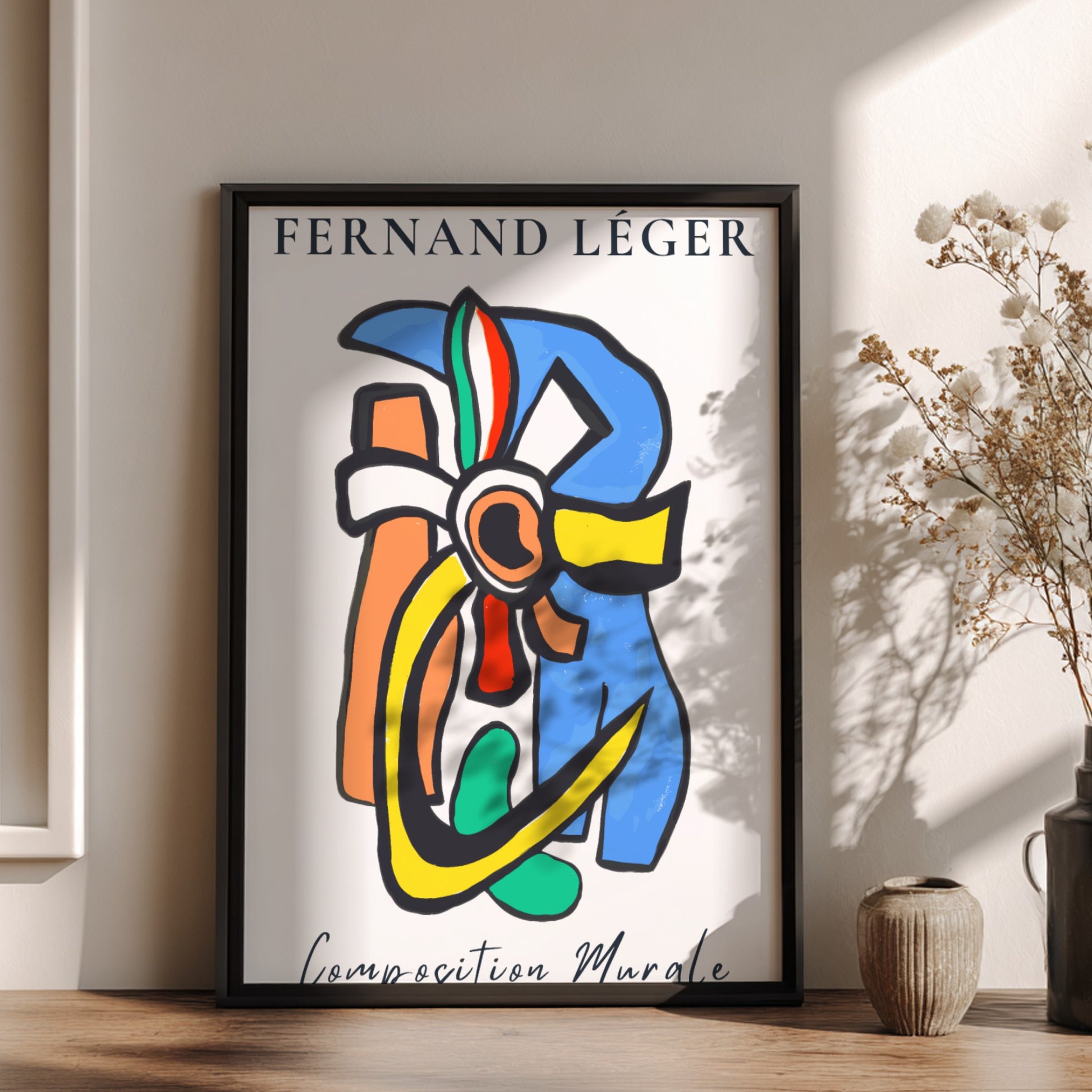 Poster of Fernand Léger's abstract artwork 'Composition Murale' with bold colors and shapes.