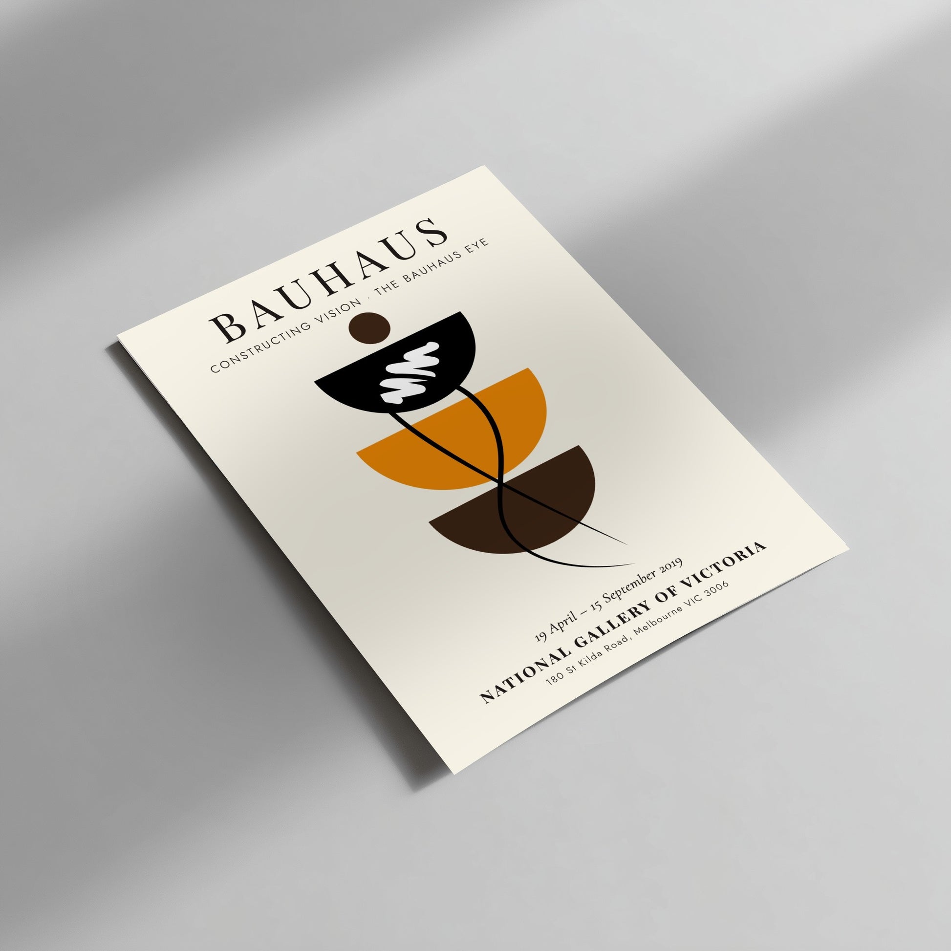 Bauhaus poster showcasing geometric shapes and earthy colors, modern design elements for wall decor