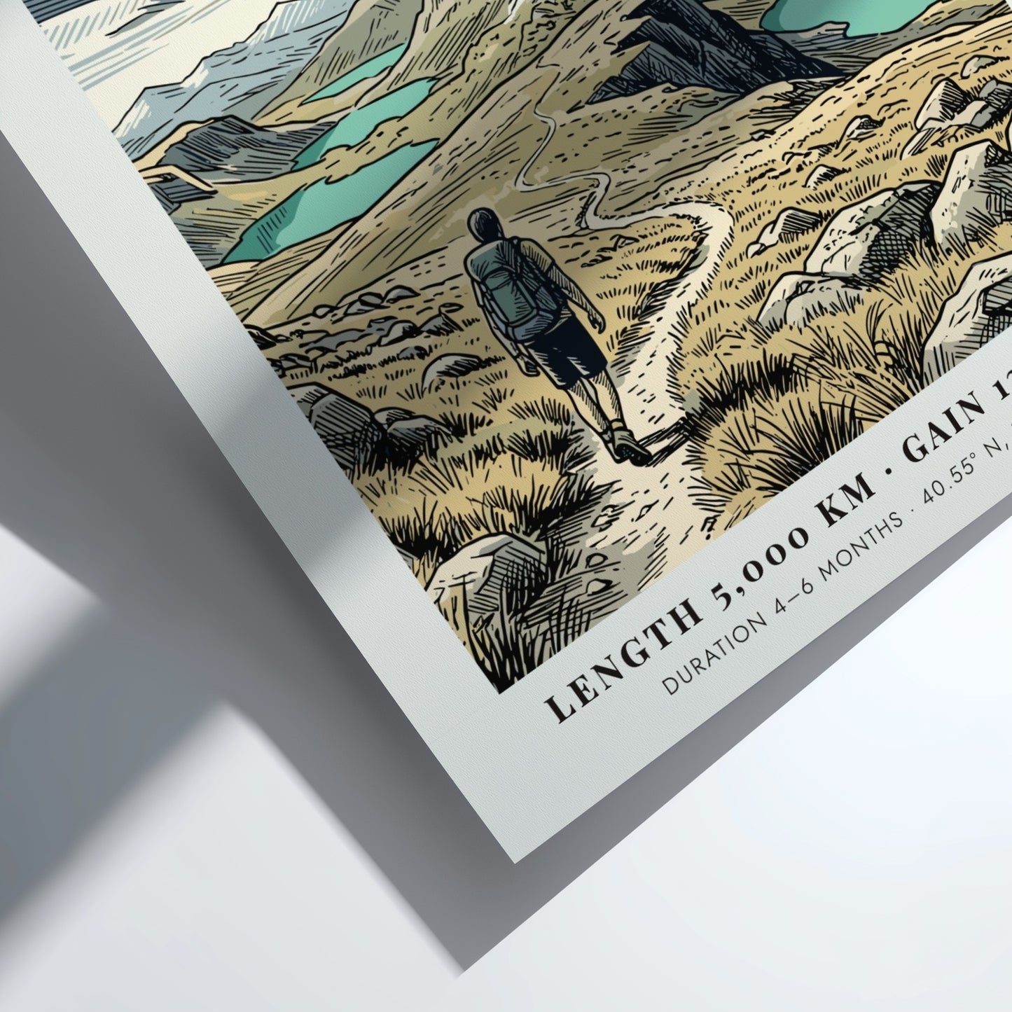 Continental Divide Trail poster featuring a hiker on a mountain path with lakes