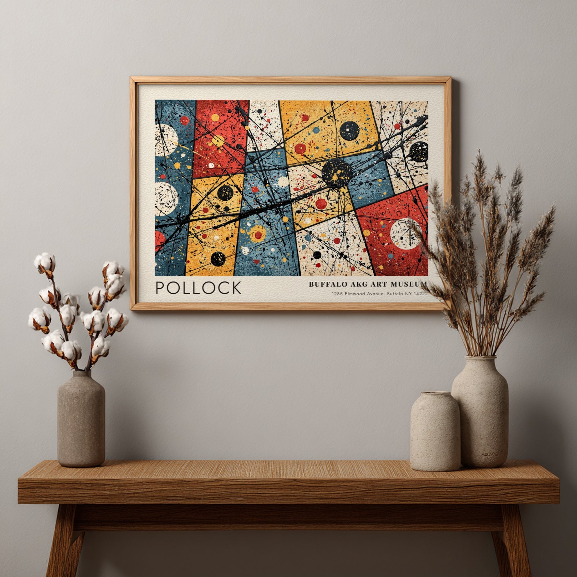 Wall art poster featuring Jackson Pollock’s Convergence with abstract drips and Buffalo AKG text
