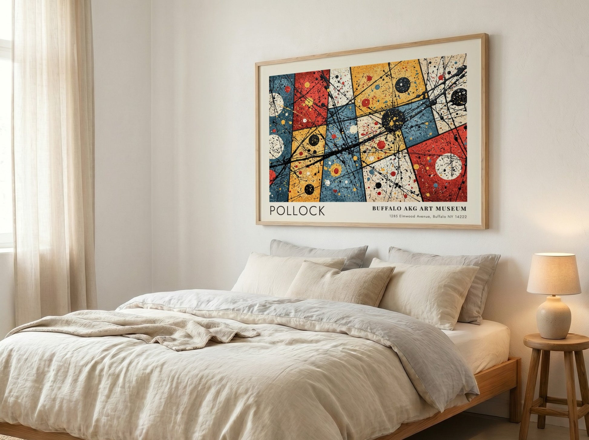 Wall art poster featuring Jackson Pollock’s Convergence with abstract drips and Buffalo AKG text