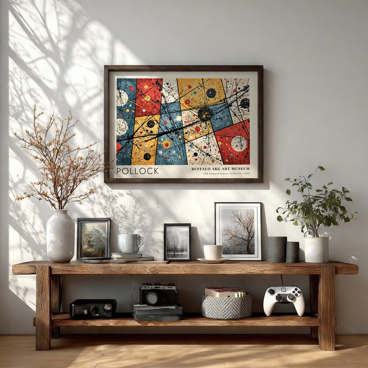 Wall art poster featuring Jackson Pollock’s Convergence with abstract drips and Buffalo AKG text