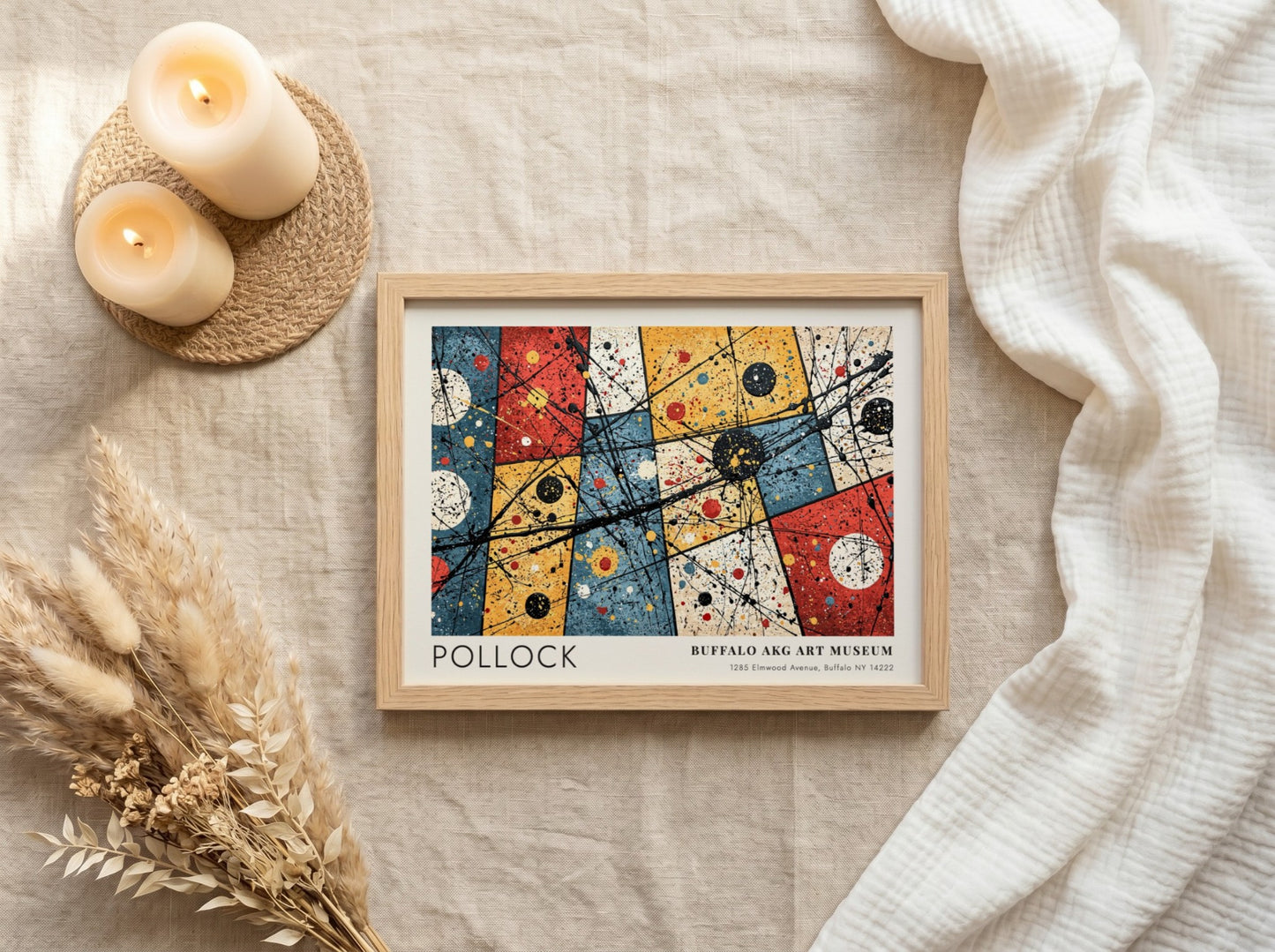 Wall art poster featuring Jackson Pollock’s Convergence with abstract drips and Buffalo AKG text