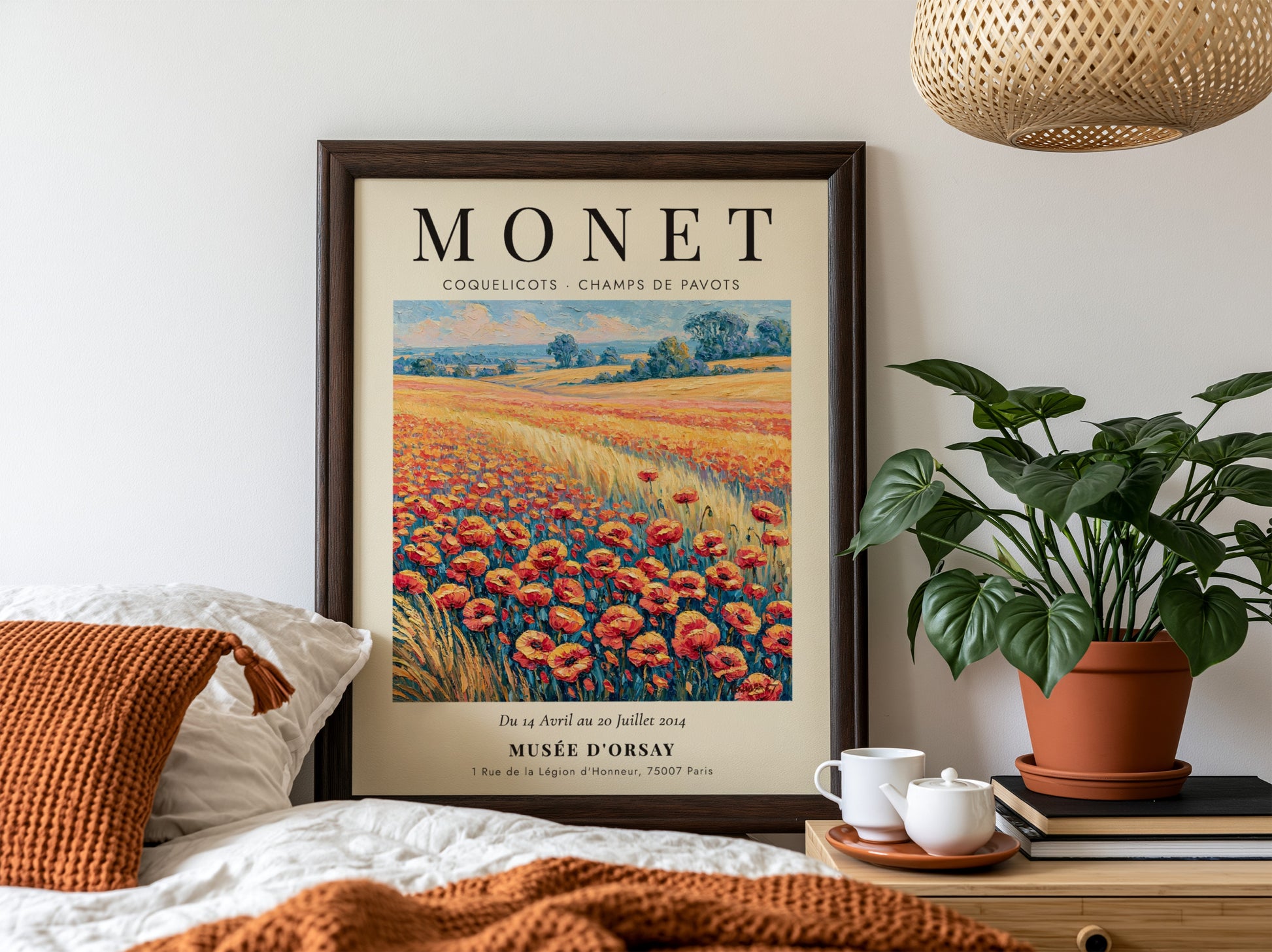 Monet inspired wall art featuring vibrant poppies in red and green hues
