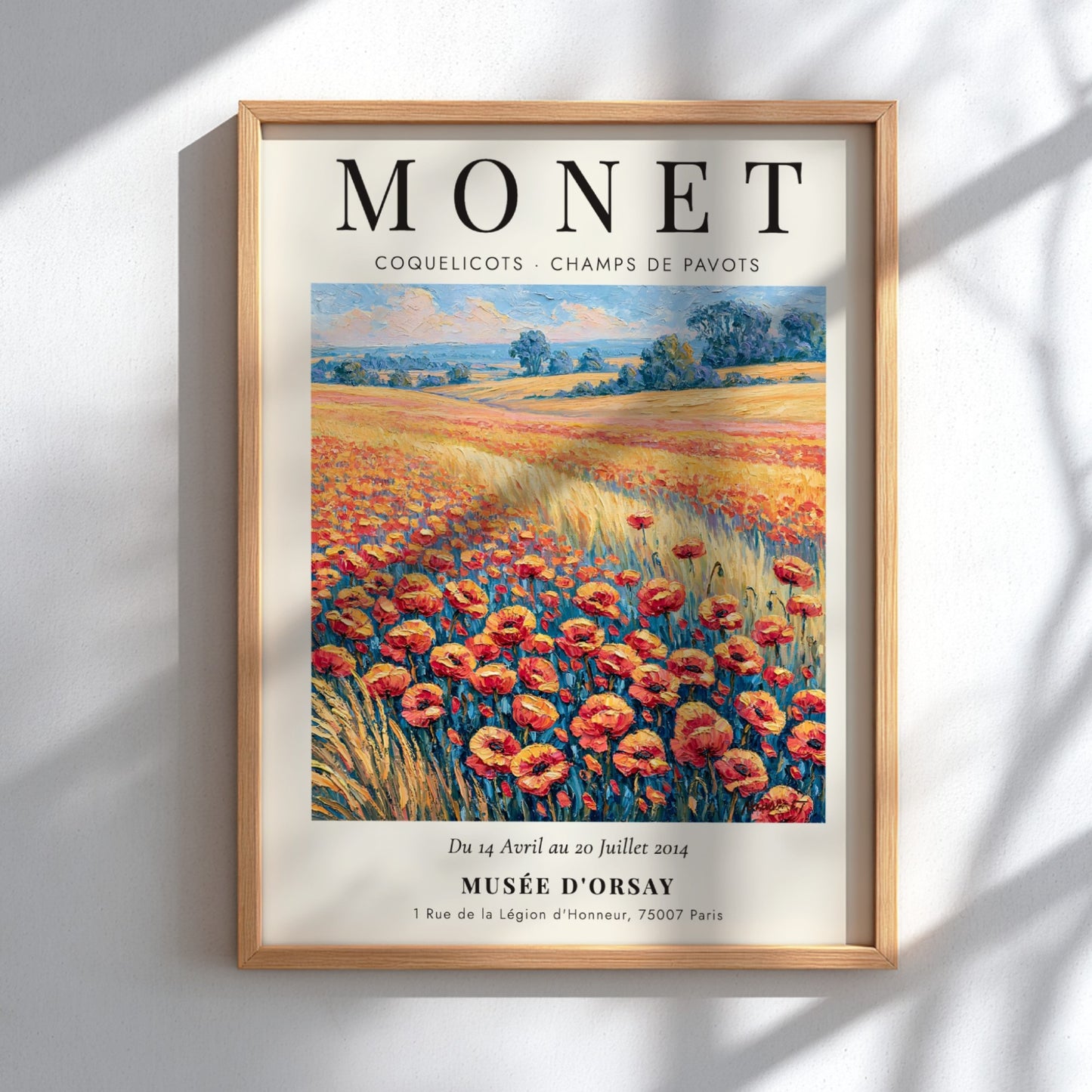 Monet inspired wall art featuring vibrant poppies in red and green hues