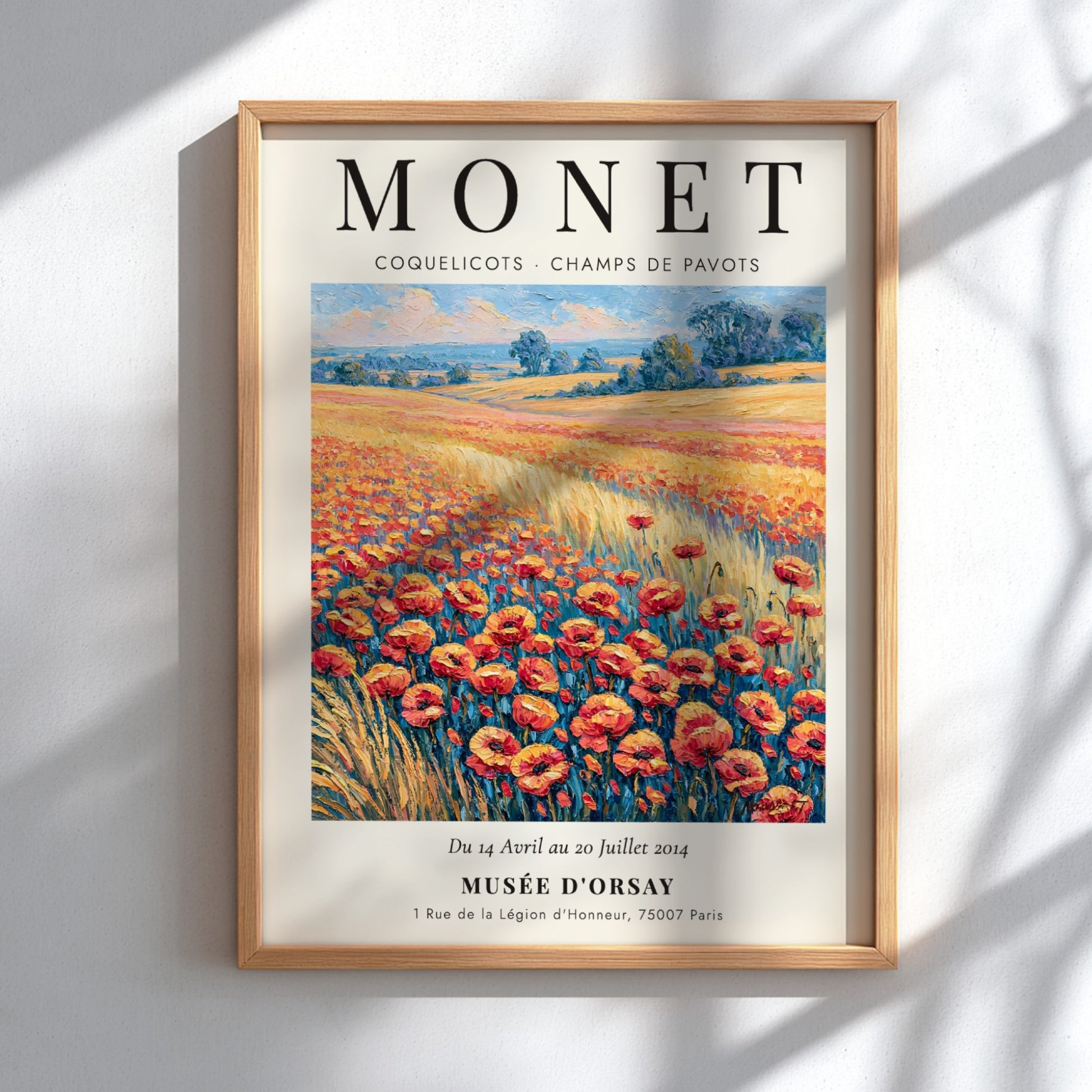 Monet inspired wall art featuring vibrant poppies in red and green hues