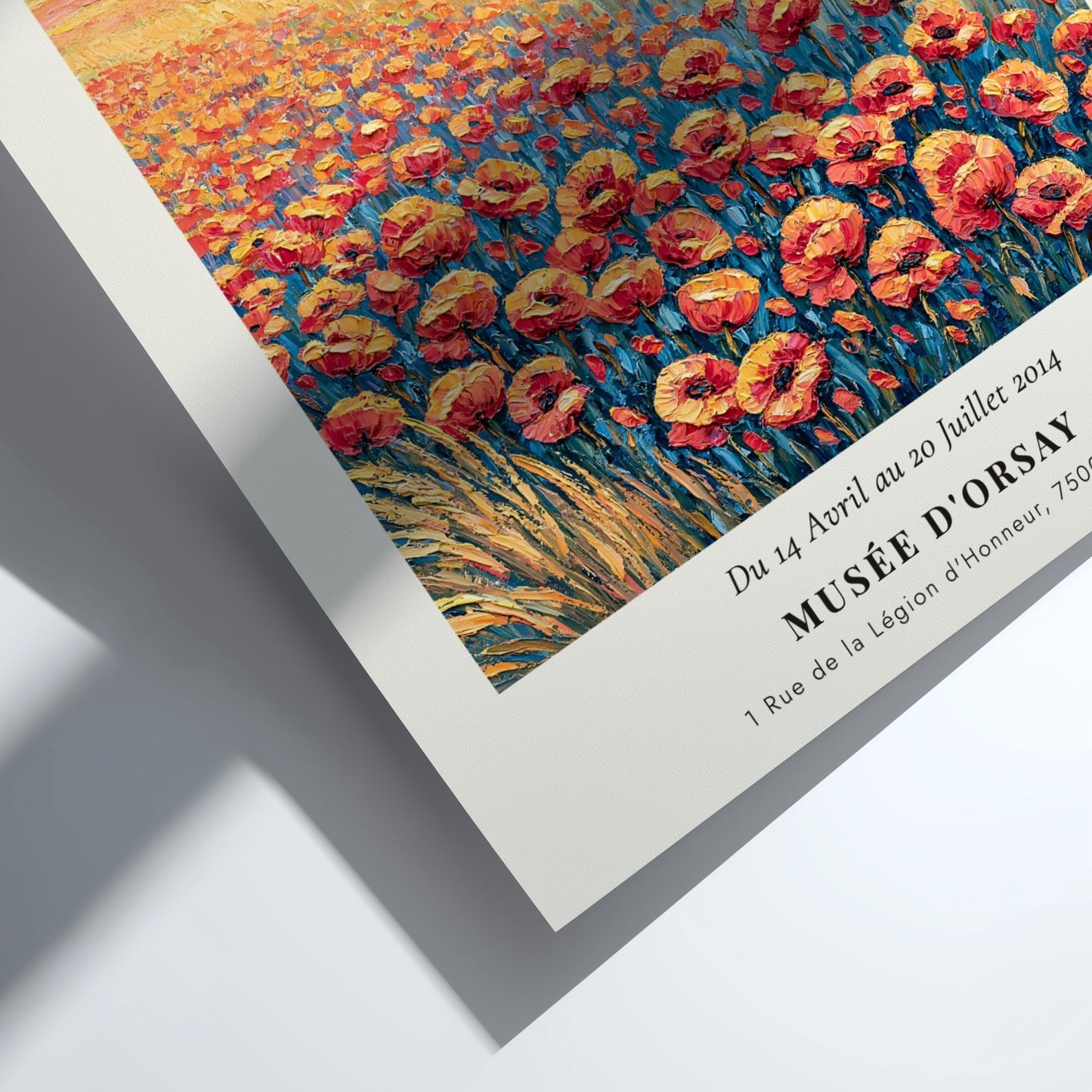Monet inspired wall art featuring vibrant poppies in red and green hues