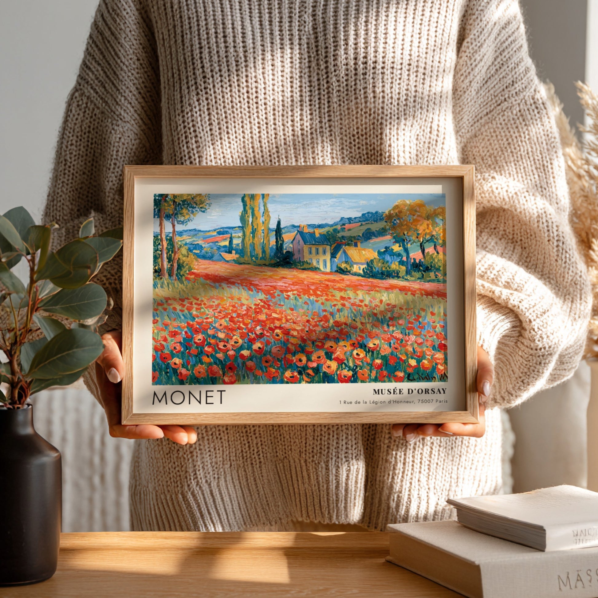 Coquelicots by Monet wall art print featuring vibrant red poppies and a serene landscape