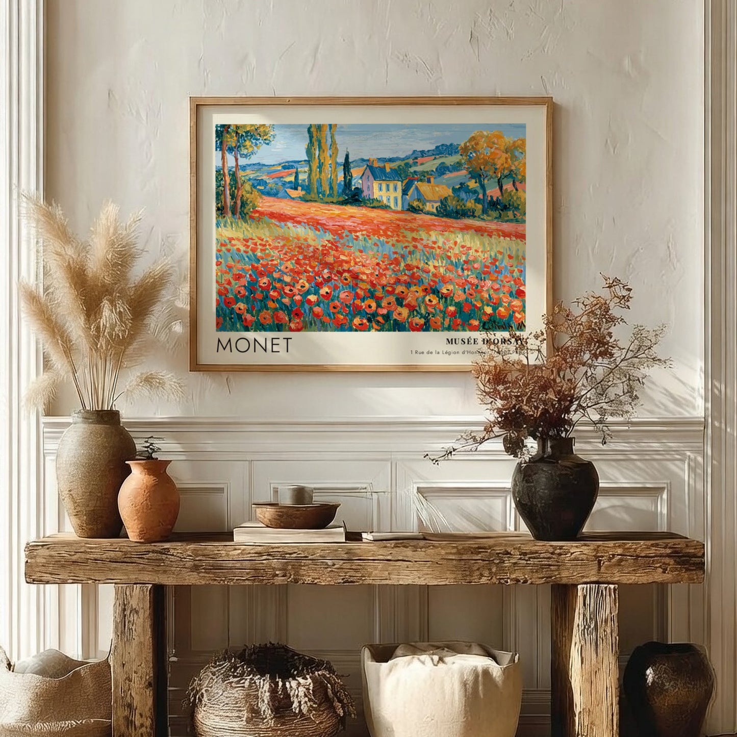 Coquelicots by Monet wall art print featuring vibrant red poppies and a serene landscape