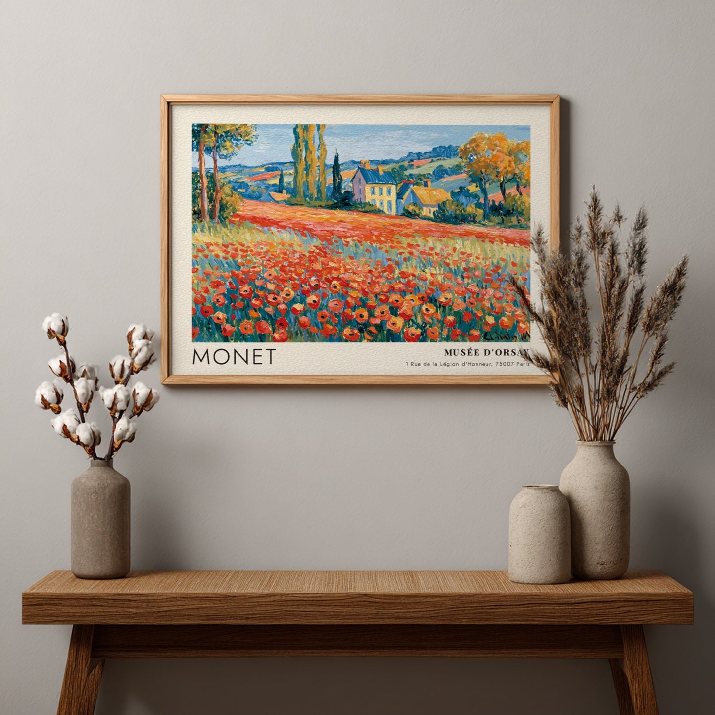 Coquelicots by Monet wall art print featuring vibrant red poppies and a serene landscape