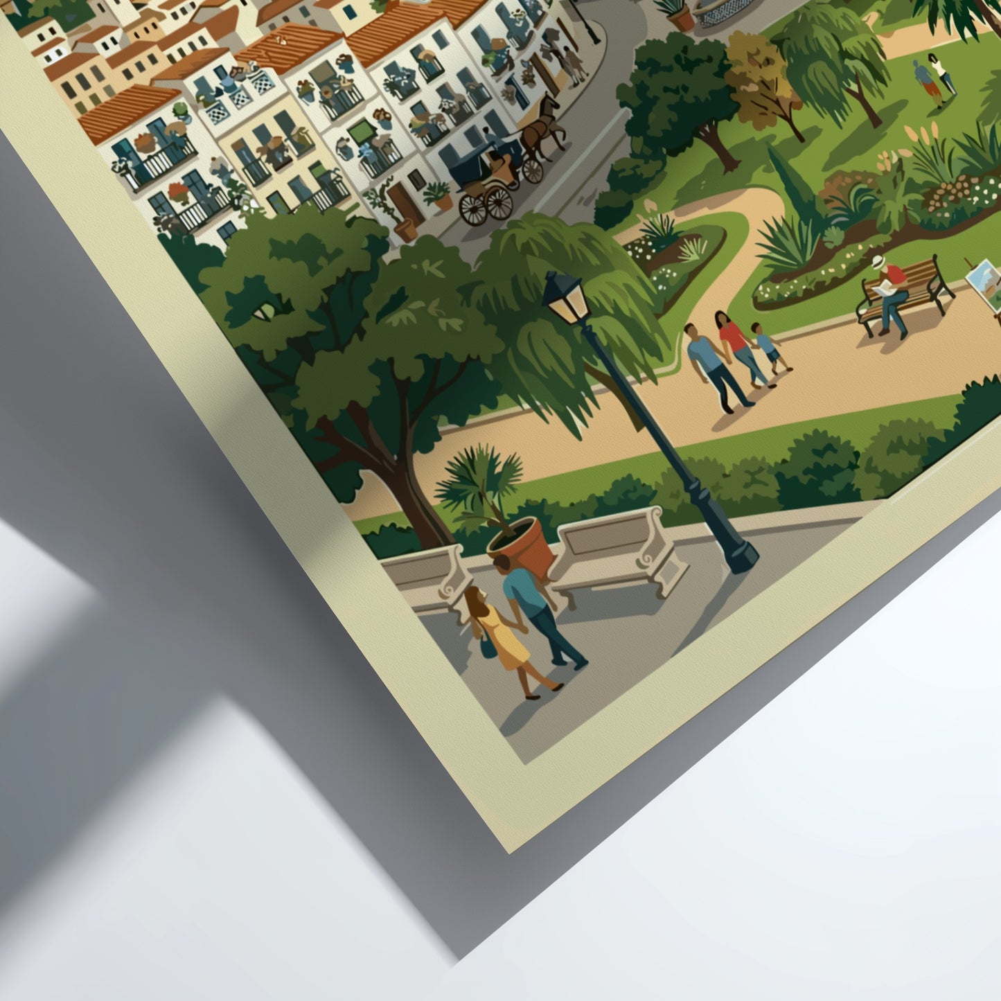 Cordoba Spain travel poster featuring the Roman Bridge and Mezquita-Cathedral in a vibrant illustrative style.