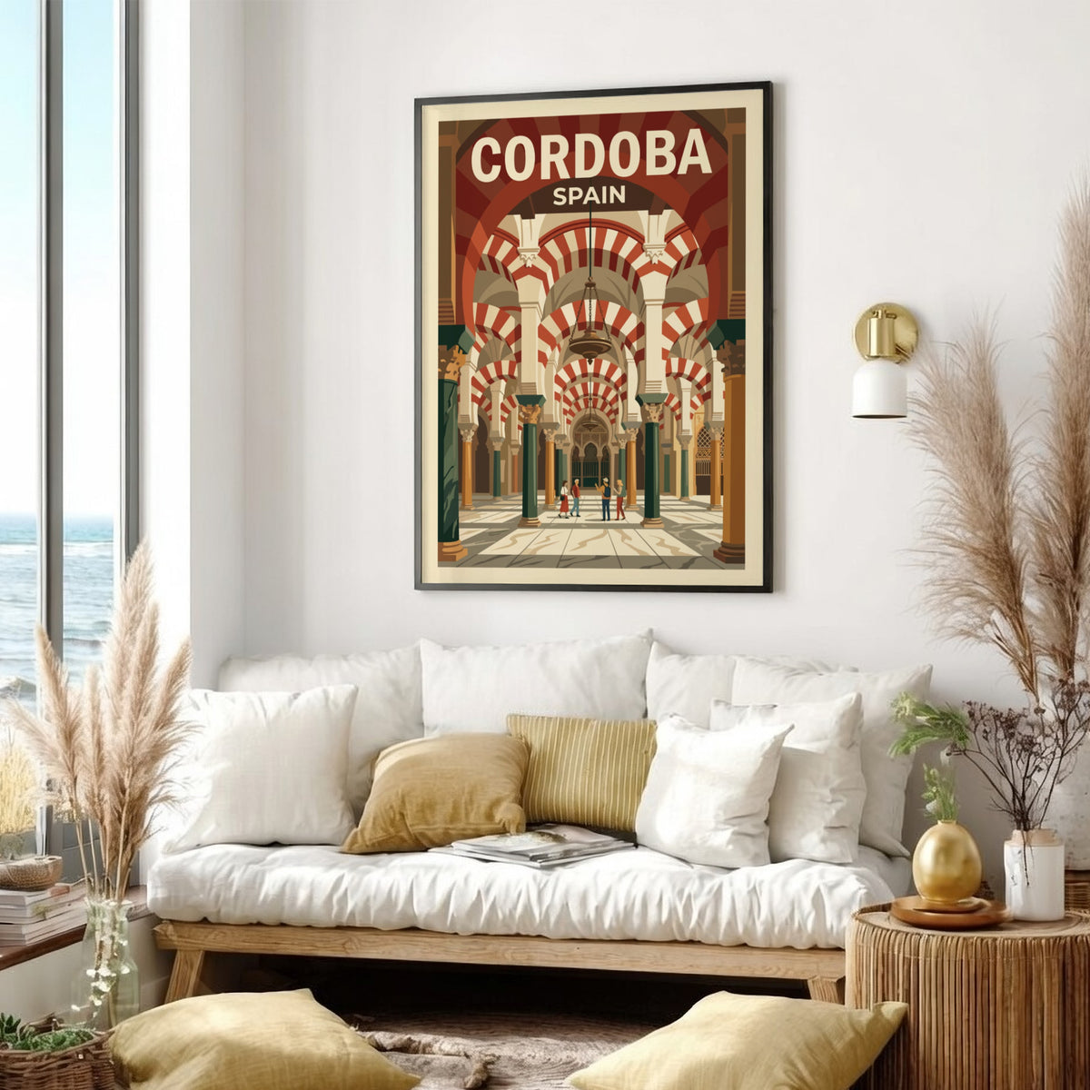 Poster of Cordoba Spain showing the Mezquita with striped arches and warm colours