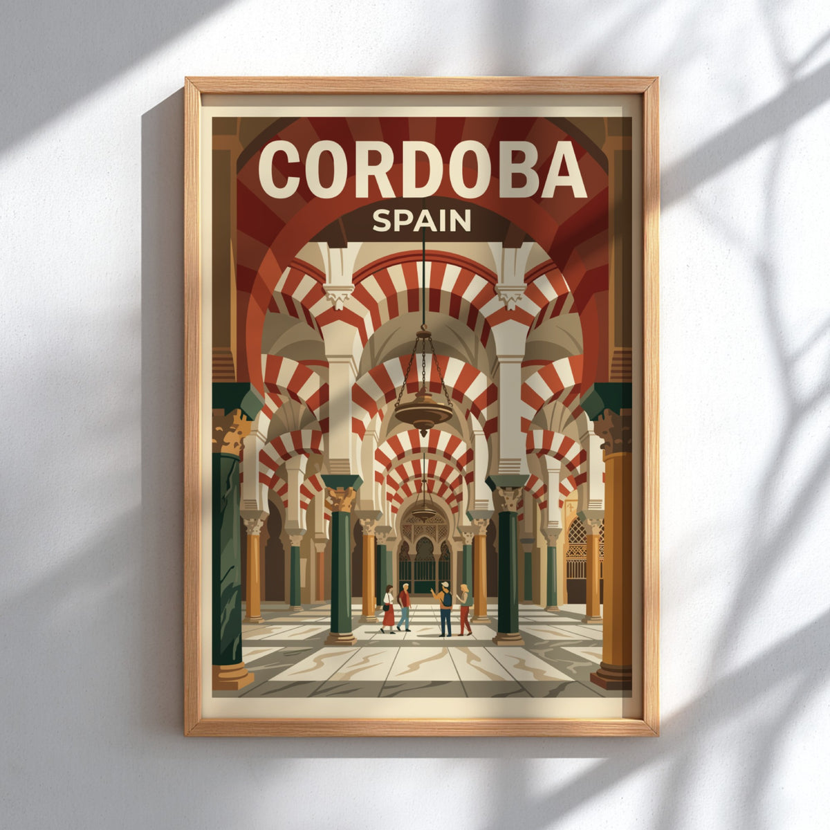 Poster of Cordoba Spain showing the Mezquita with striped arches and warm colours