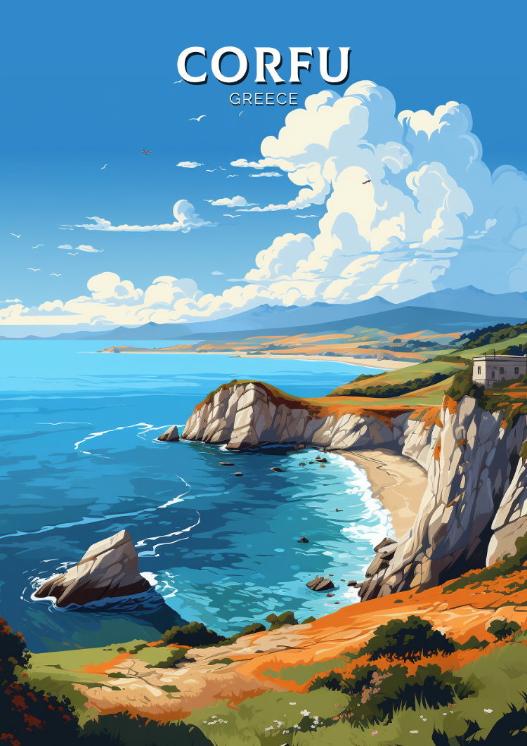 Europe CORFU TRAVEL PRINT - GREECE ARTWORK