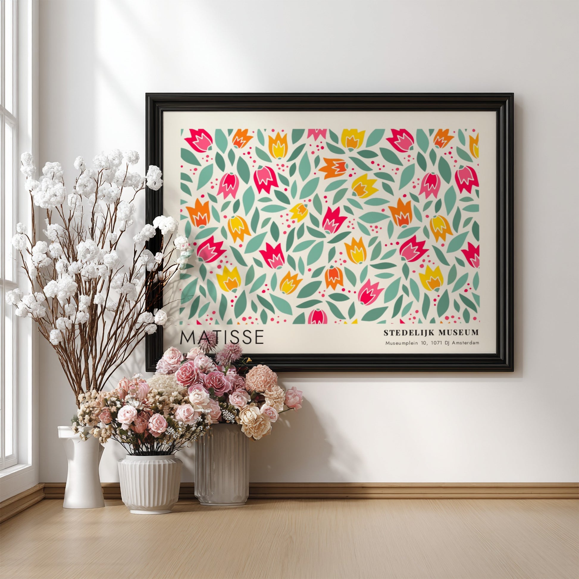 Cornflowers & Marigolds in Bloom poster featuring vibrant floral design by Matisse in soft colors
