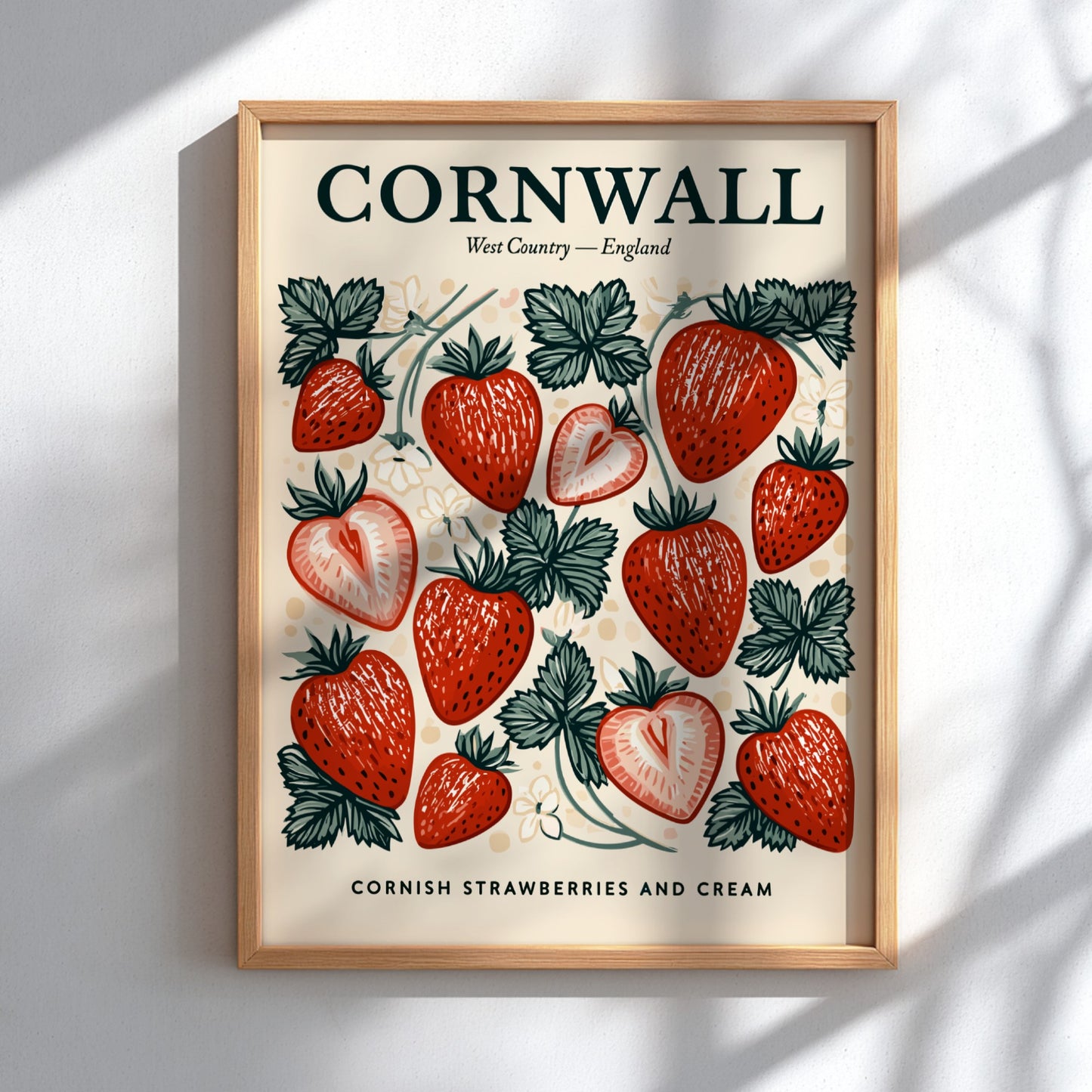 Kitchen poster featuring vibrant strawberries in vintage style, perfect for home decor.