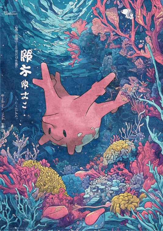 Corsola Poster: Japanese Style Legendary Pokemon Inspired Anime Artwork, Pokemon TCG Corsola