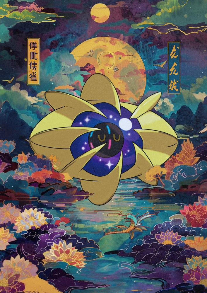 Cosmoem Poster: Japanese Style Legendary Pokemon Inspired Anime Artwork, Pokemon TCG Cosmoem