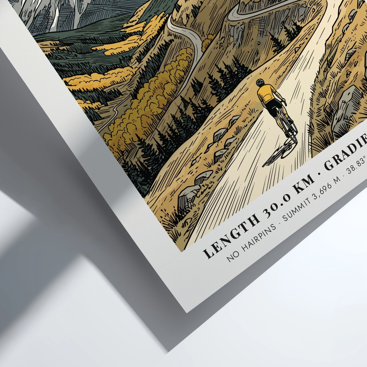 Poster of a cyclist climbing Cottonwood Pass with Colorado mountains and golden aspen trees.