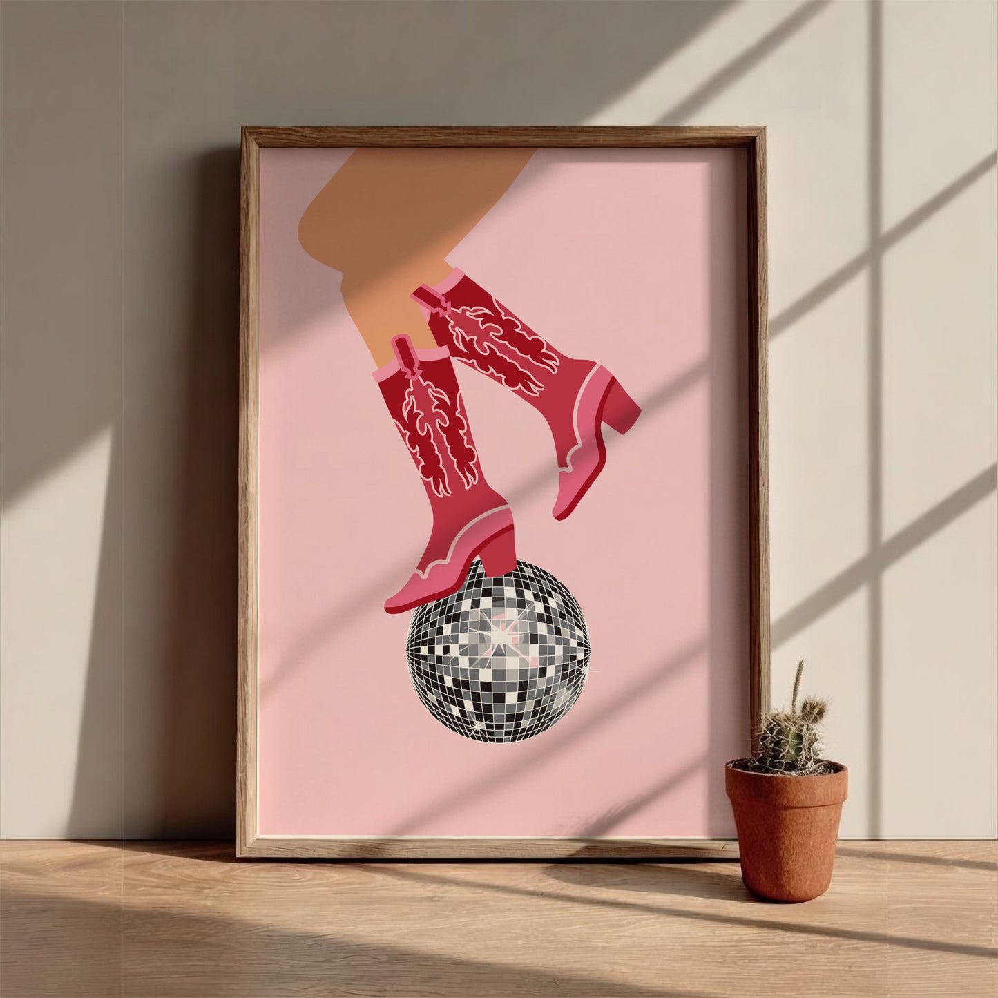 Midnight Rodeo Modern Art - The Cowboy Boots & Disco Ball Wall Print