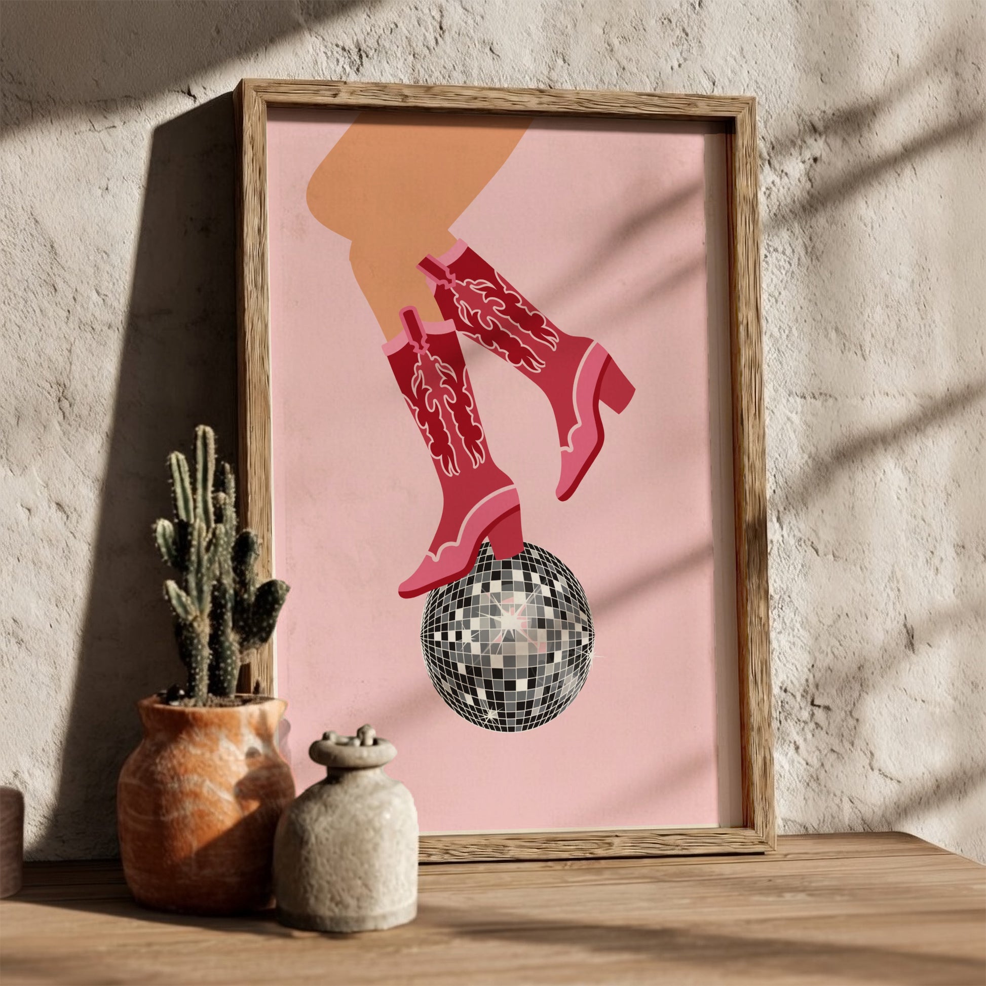 Midnight Rodeo Modern Art - The Cowboy Boots & Disco Ball Wall Print