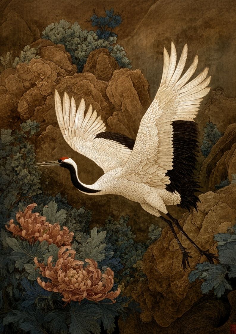 White Crane Poster – Japanese Symbolism Nature Art