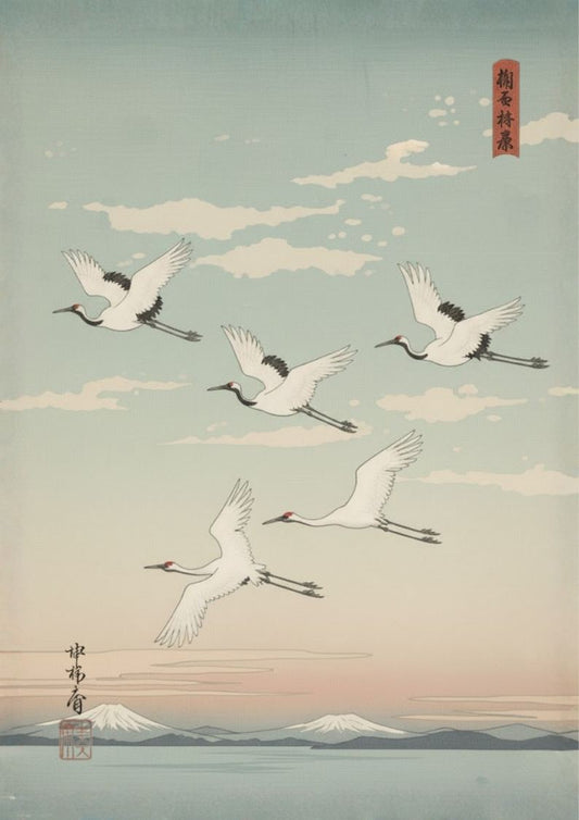 Flying Cranes Poster – Japanese Landscape Print