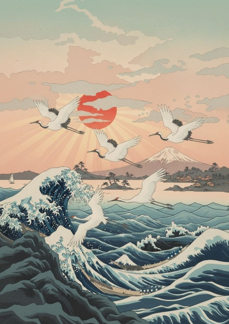 Japanese Seascape Wave Poster: Hokusai Inspired Art Print