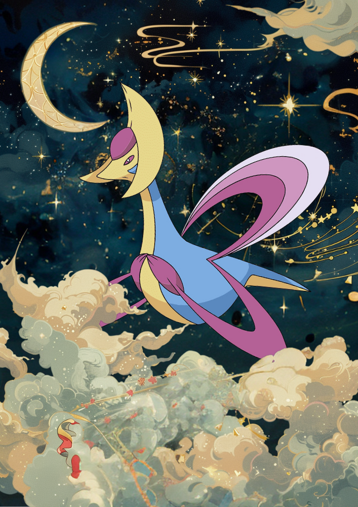 Cresselia Poster: Japanese Style Legendary Pokemon Inspired Anime Artwork, Pokemon TCG Cresselia