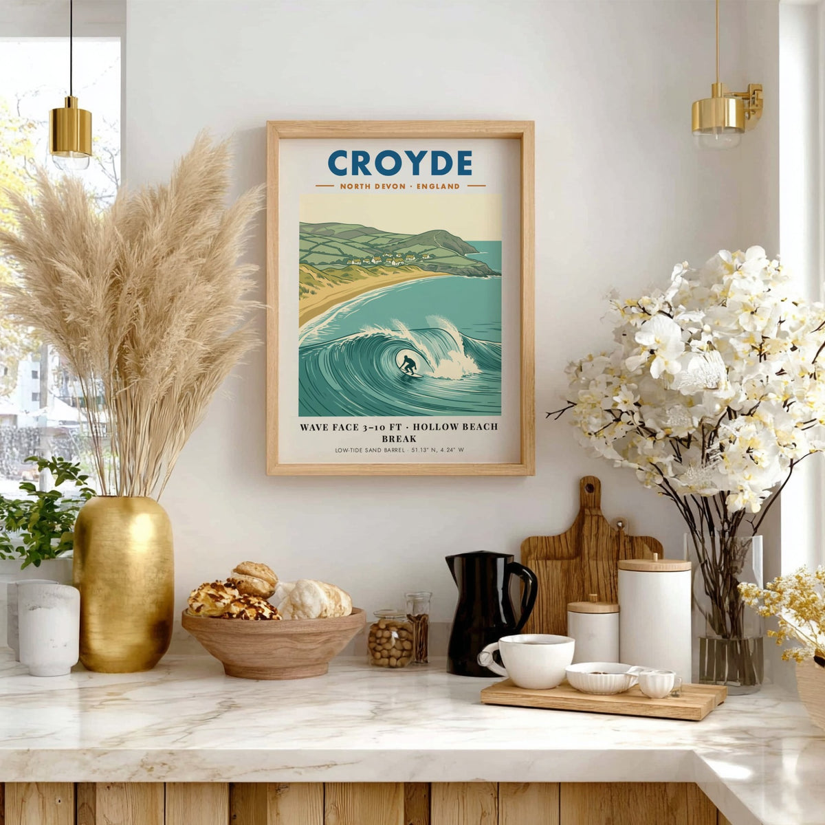 Poster of a surfer inside a large hollow wave at Croyde North Devon beach