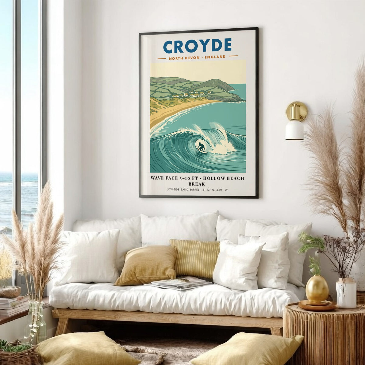 Poster of a surfer inside a large hollow wave at Croyde North Devon beach