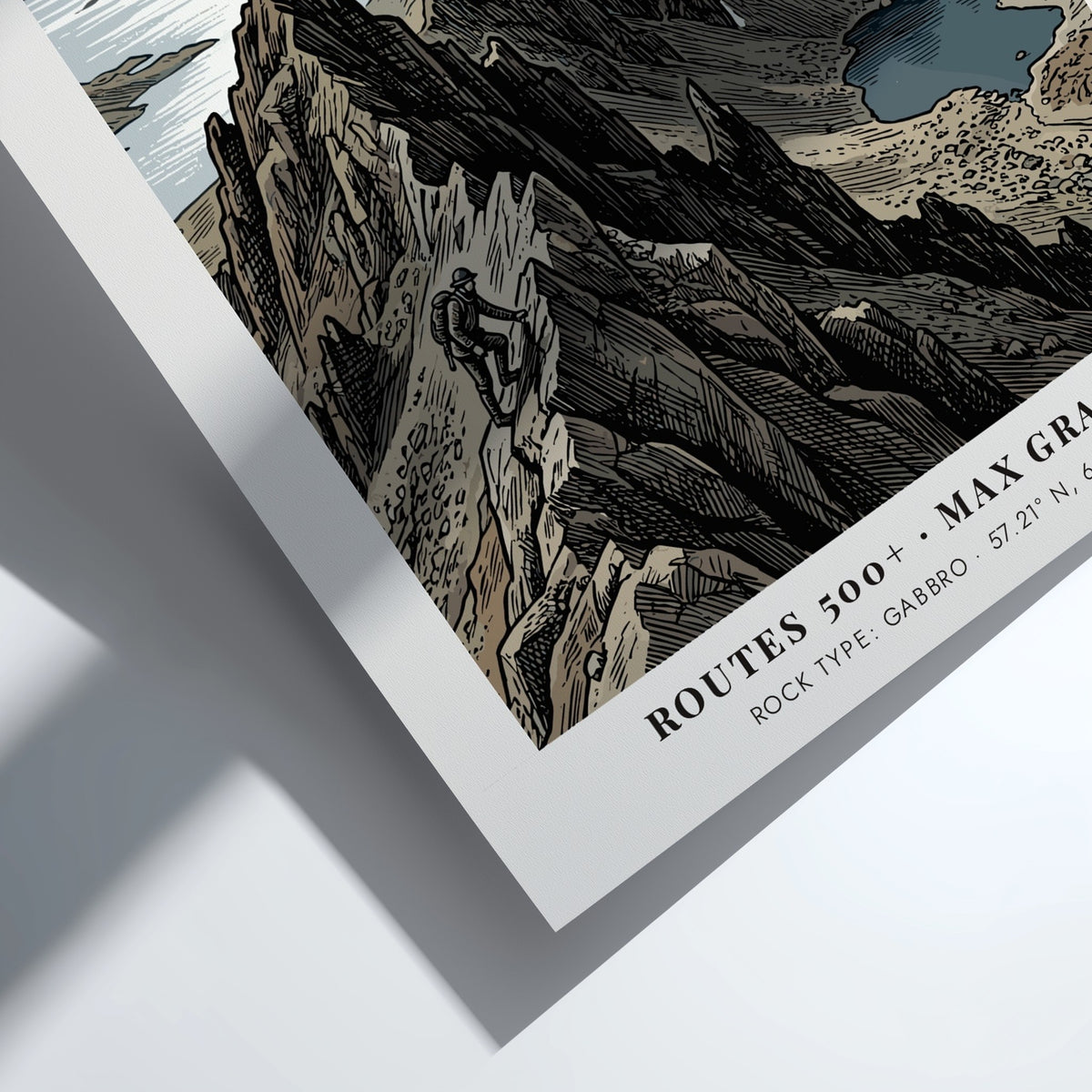 Mountain climbing poster featuring the rugged Cuillin peaks on the Isle of Skye Scotland.
