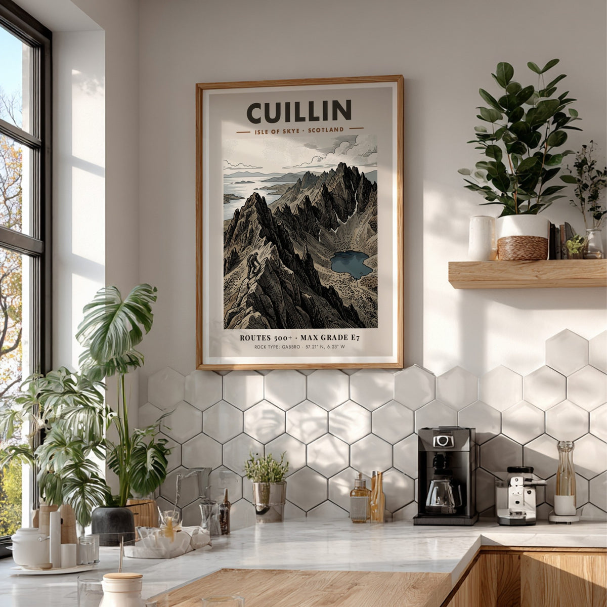 Mountain climbing poster featuring the rugged Cuillin peaks on the Isle of Skye Scotland.