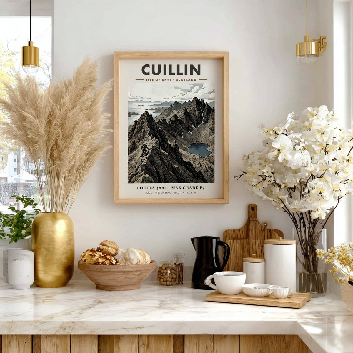 Mountain climbing poster featuring the rugged Cuillin peaks on the Isle of Skye Scotland.