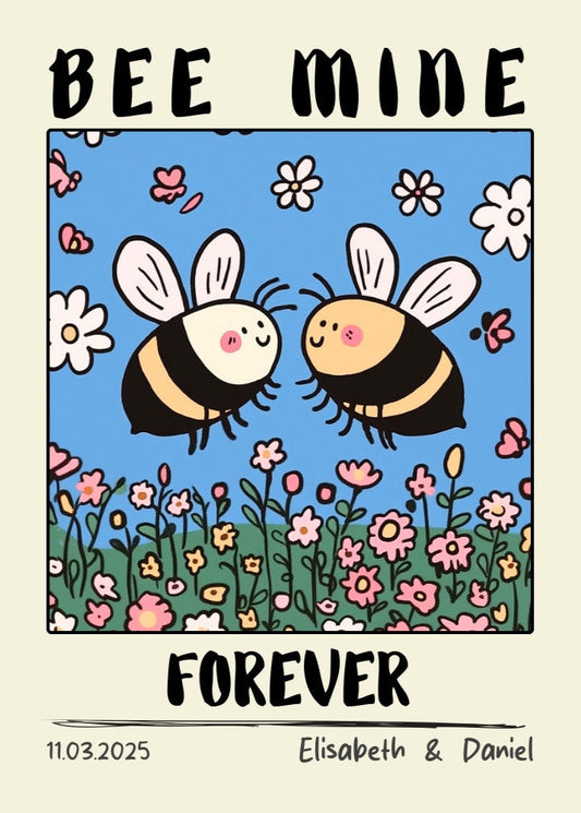 Custom Bee Couple Portrait – Personalized Retro Art Print